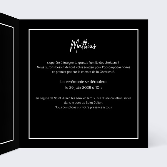 Faire-part baptême Typographie Intérieur Droit