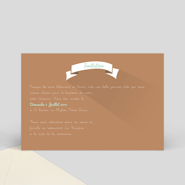 Invitation baptême ourson Verso