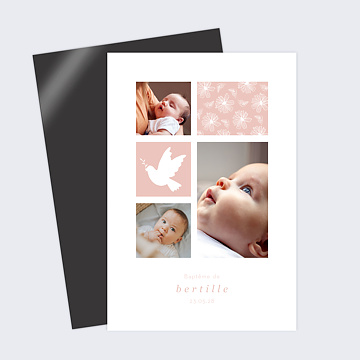 Faire-part Baptême Invitation Baptême Rose