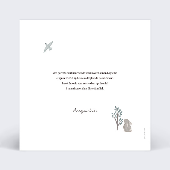 Faire-part baptême Scène en forêt Verso