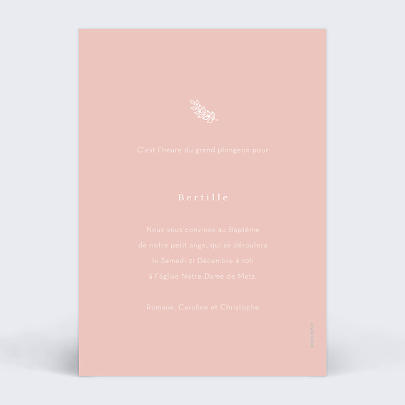 Faire-part Baptême Invitation Baptême Rose