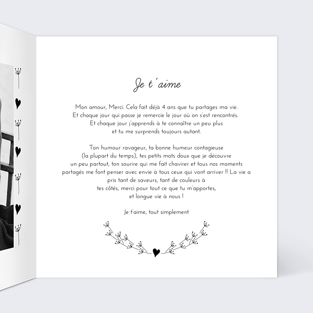 Carte d'Amour Coeur Bucolique Intérieur Droit