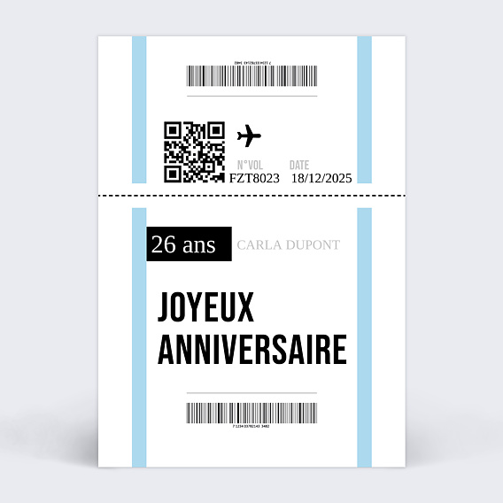 Carte anniversaire adulte Billet d'Avion