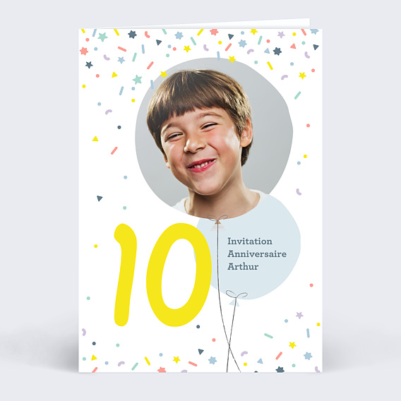 Carte d'Invitation Anniversaire Enfant 10 ans - Popcarte