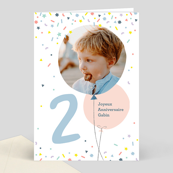 Carte de vœux, anniversaire, fille, 2 ans, fête, joyeux