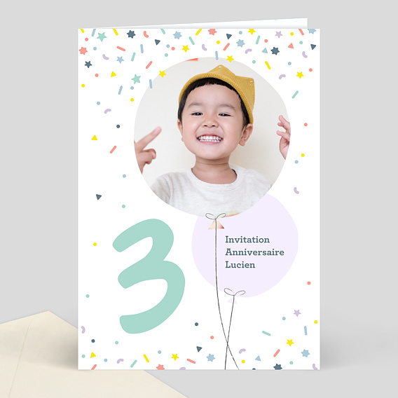 Carte d'Invitation Anniversaire Enfant 3 ans