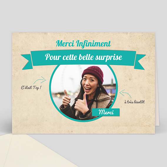Remerciements Anniversaire Carton remerciements anniversaire turquoise beige