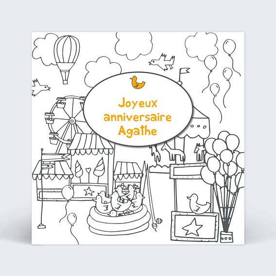 Carte Anniversaire enfant Coloriage Fête Foraine