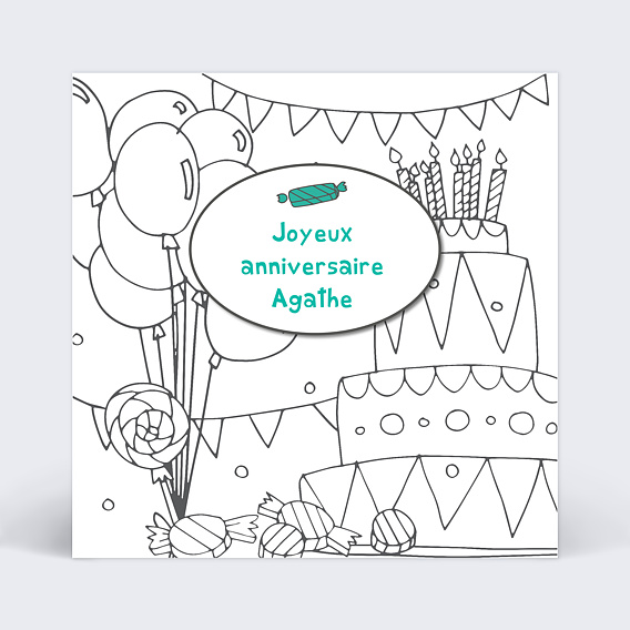 Carte anniversaire enfant Coloriage Gâteau