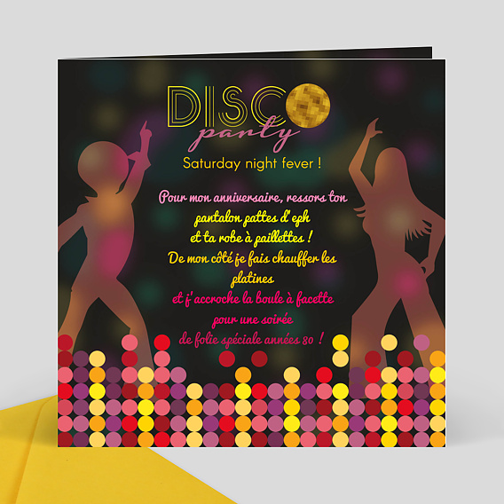 invitation anniversaire theme annee 60 Invitation Anniversaire Disco Party Popcarte invitation anniversaire theme annee 60