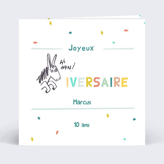 Carte anniversaire enfant Rébus Âne