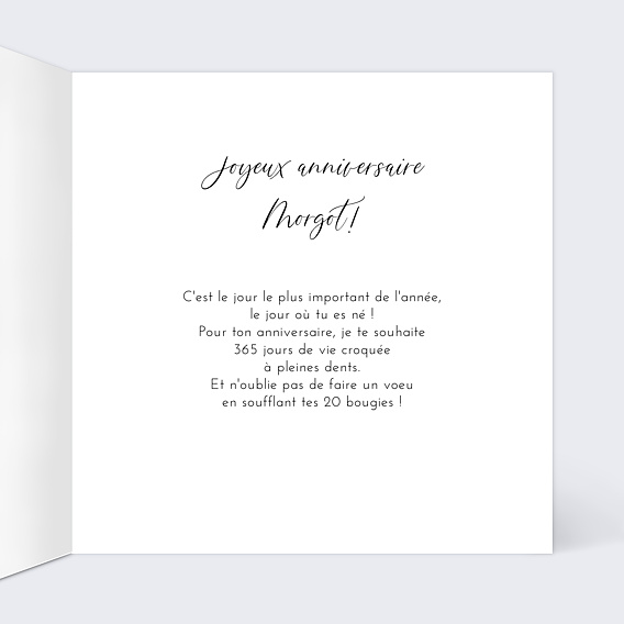 Carte anniversaire Sobre et Jolie Intérieur Droit