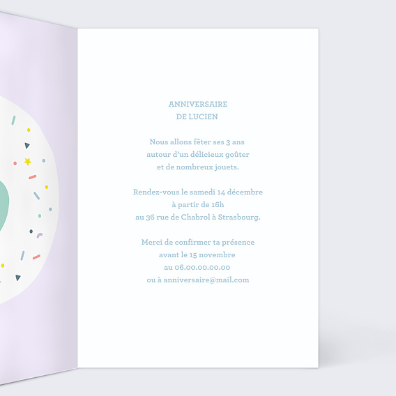 Invitation anniversaire enfant 3 ans Intérieur Droit