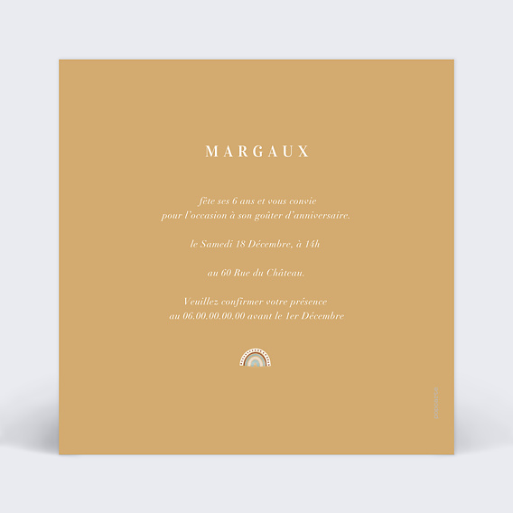 Invitation anniversaire enfant Petite fille Verso