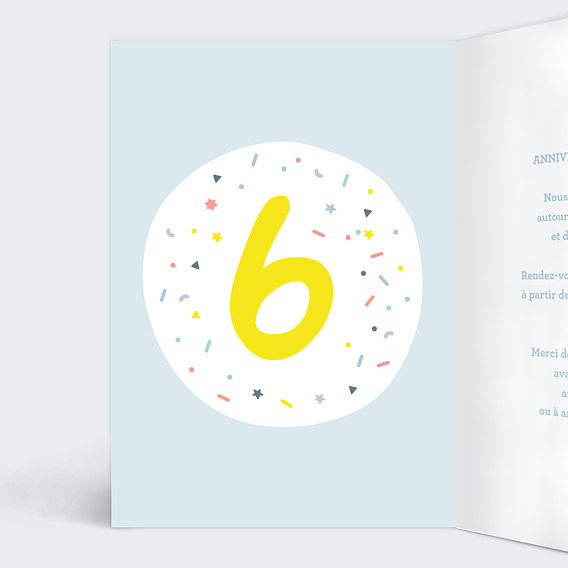 Invitation anniversaire enfant 6 ans Intérieur Gauche