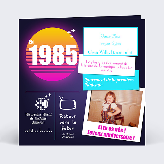 Carte anniversaire adulte Années 80