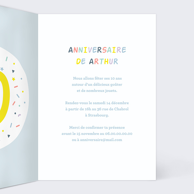 Carte d'Invitation Anniversaire Enfant 10 ans Intérieur Droit