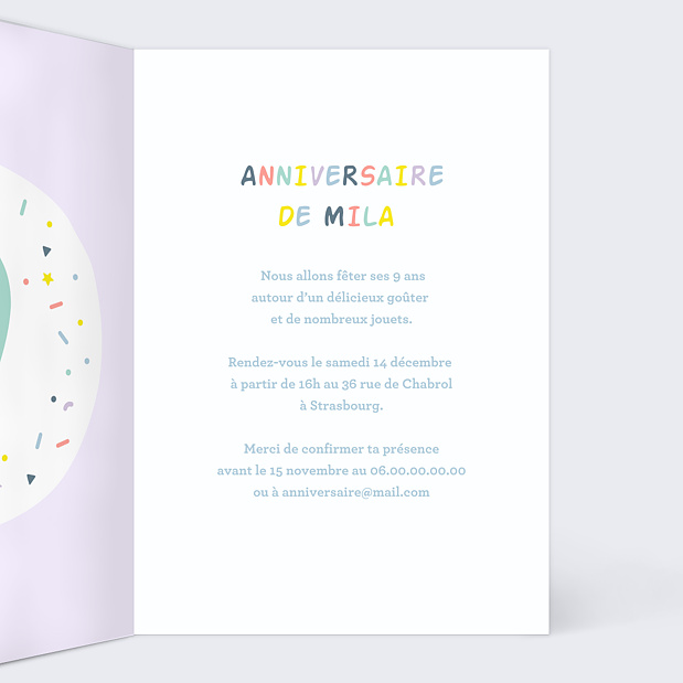 Carte d'invitation anniversaire enfant 9 ans Intérieur Droit