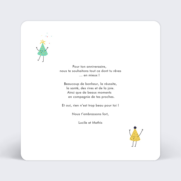 Carte d'Anniversaire Confettis Colorés Verso