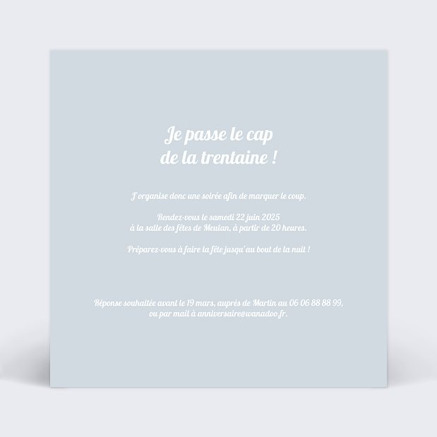 Invitation Anniversaire 30 ans Verso