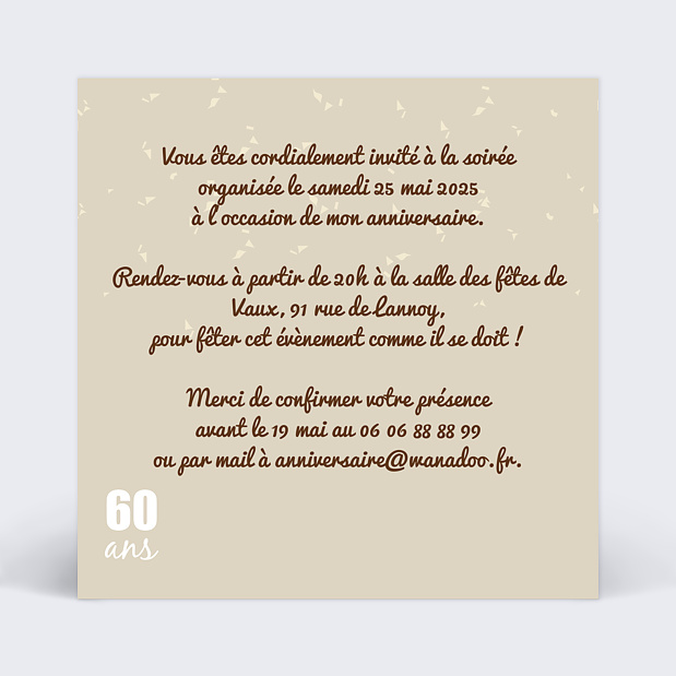 Invitation Anniversaire 60 ans Verso