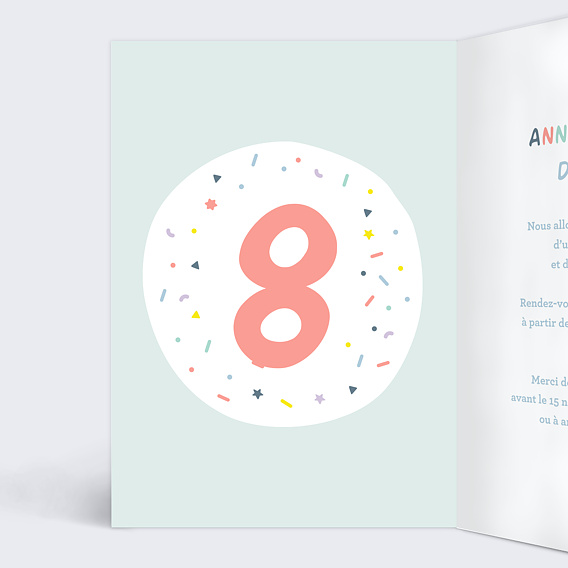 Invitation anniversaire enfant 8 ans Intérieur Gauche