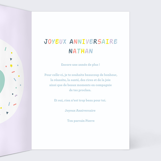 Carte anniversaire enfant Ballons 5 ans Intérieur Droit
