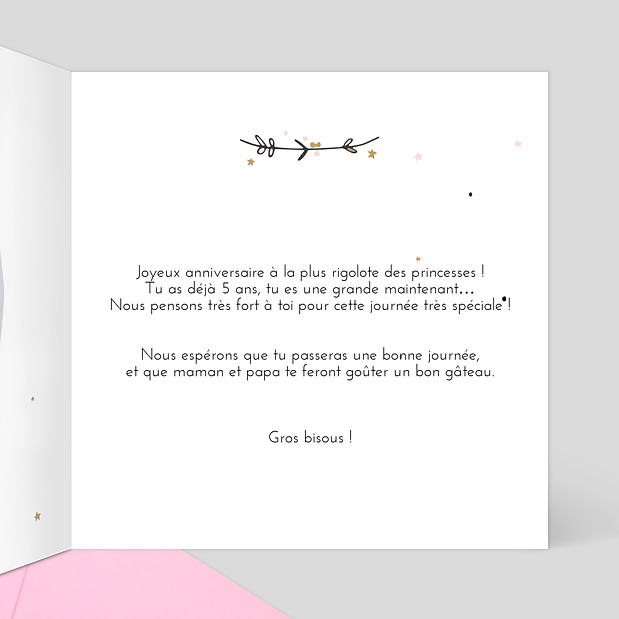 Carte anniversaire jolie princesse Intérieur Droit