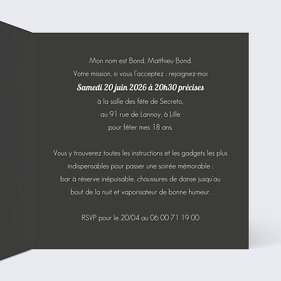 Invitation Anniversaire Adulte Agent Secret
