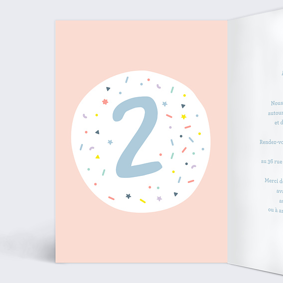 Invitation anniversaire enfant 2 ans Intérieur Gauche