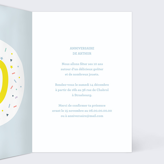 Invitation anniversaire enfant 10 ans Intérieur Droit