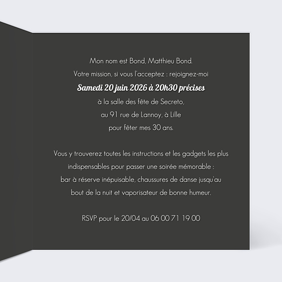 Invitation Anniversaire Adulte Agent Secret