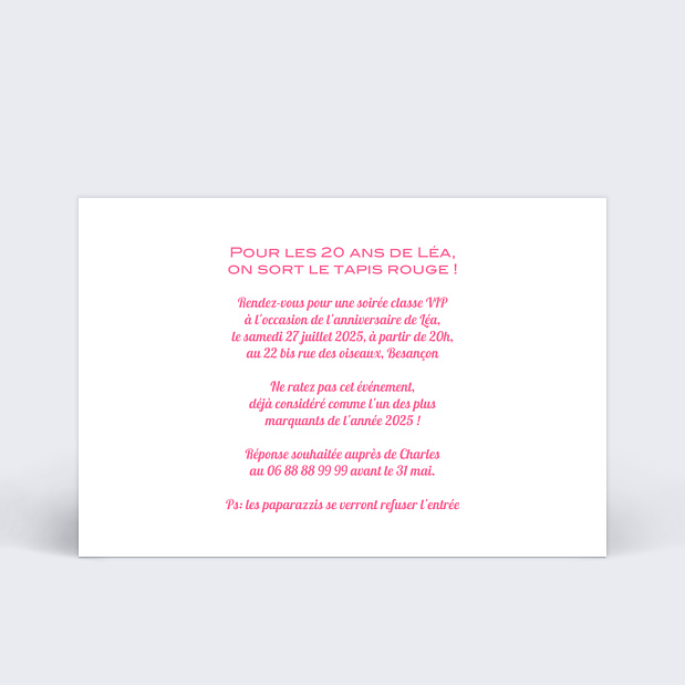 Invitation Anniversaire Magazine People Verso