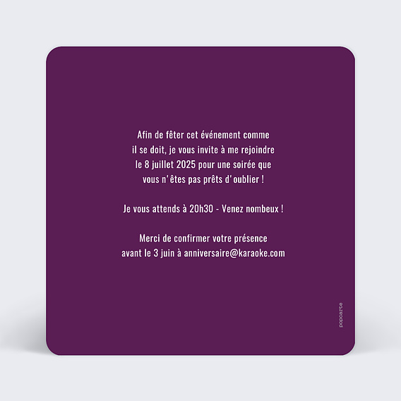 Invitation anniversaire Karaoké Verso