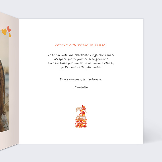 Carte anniversaire Jolis Coeurs Intérieur Droit