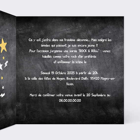 Invitation anniversaire Rock Intérieur Droit