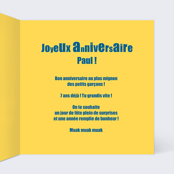 Carte anniversaire enfant Mignon Intérieur Droit