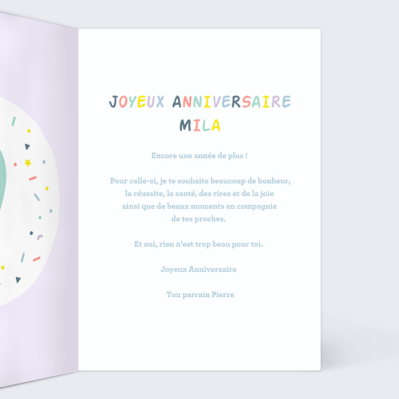 Carte anniversaire enfant Ballons 9 ans Intérieur Droit