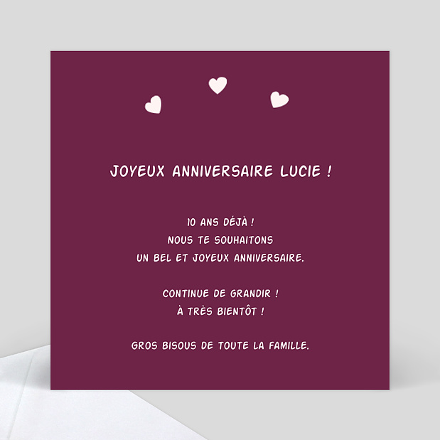 Carte Anniversaire Poney Verso
