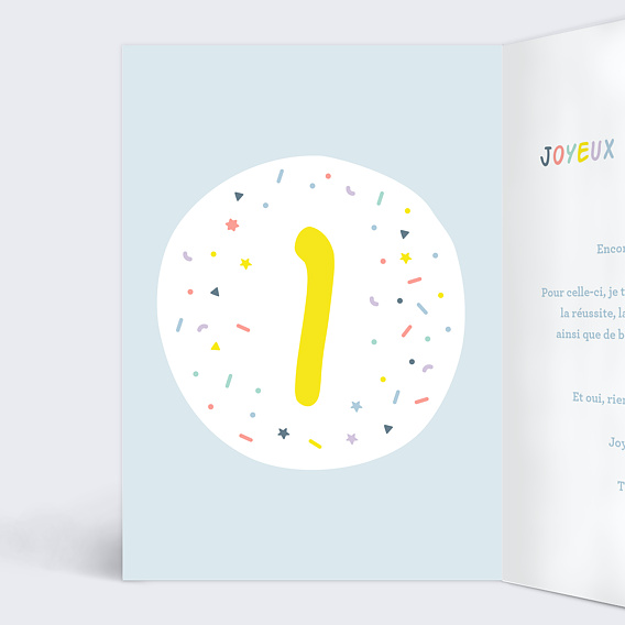 Carte anniversaire enfant Ballons 1 an Intérieur Gauche