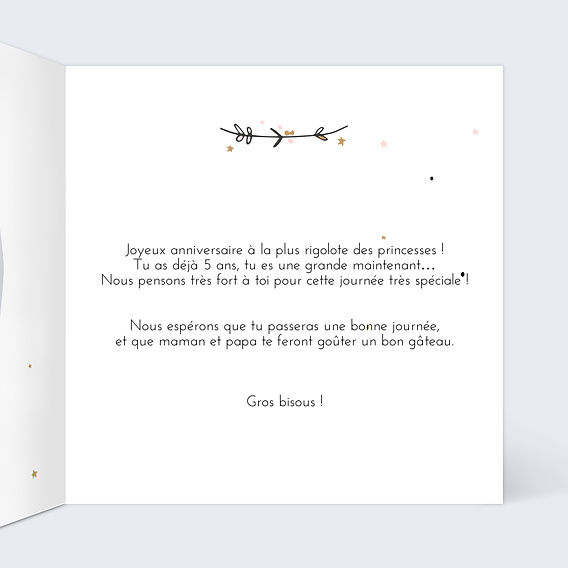 Carte anniversaire enfant Jolie Princesse Intérieur Droit
