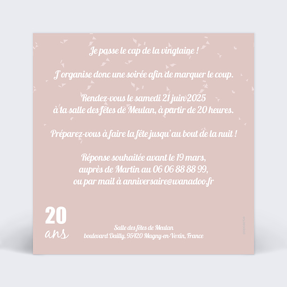 Invitation anniversaire Photos 20 ans Verso