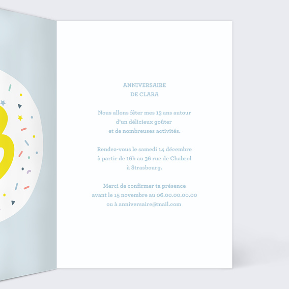 Invitation anniversaire enfant 13 ans Intérieur Droit