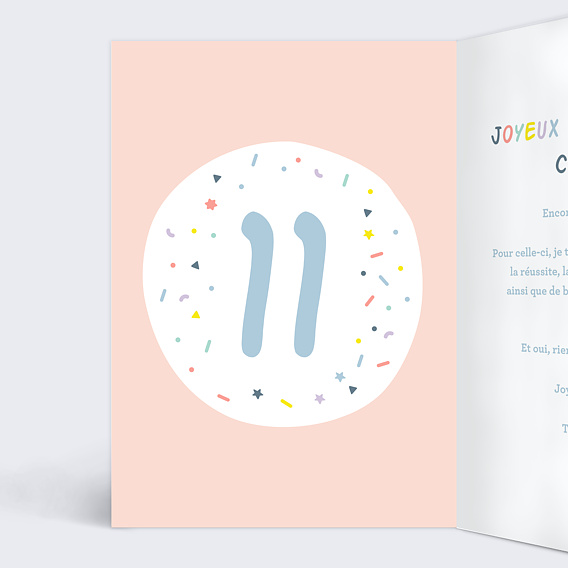 Carte anniversaire enfant Ballons 11 ans Intérieur Gauche