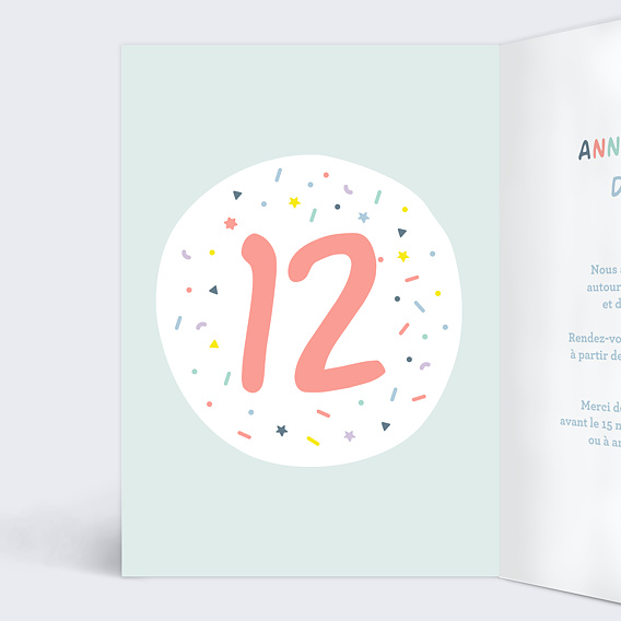 Carte d'Invitation Anniversaire Enfant 12 ans - Popcarte