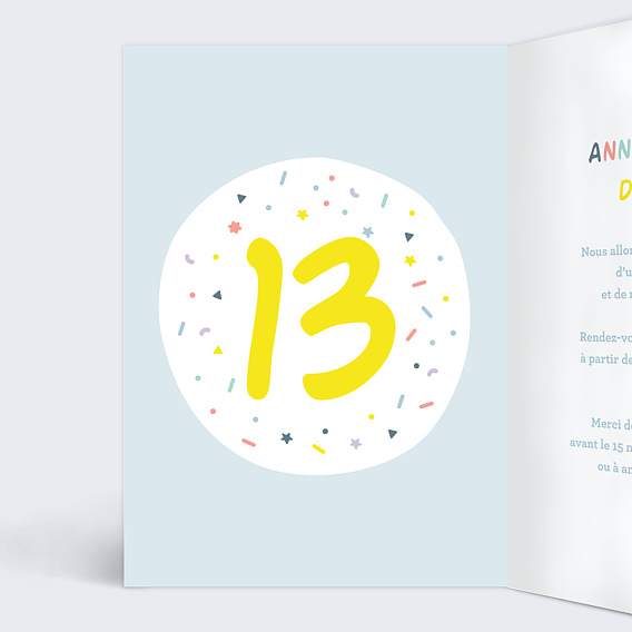 Invitation anniversaire enfant 13 ans Intérieur Gauche