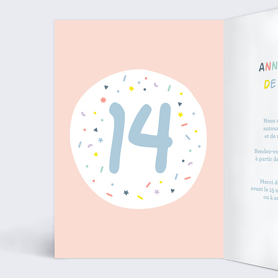 Invitation anniversaire enfant 14 ans Intérieur Gauche