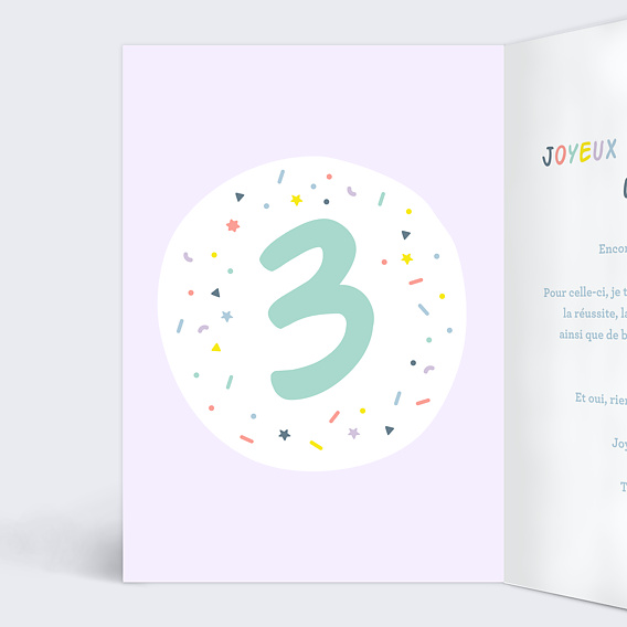 Carte anniversaire enfant Ballons 3 ans Intérieur Gauche