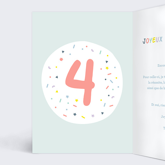Carte anniversaire enfant Ballons 4 ans Intérieur Gauche