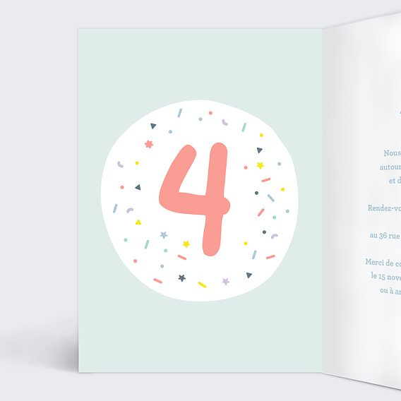 Invitation anniversaire enfant 4 ans Intérieur Gauche